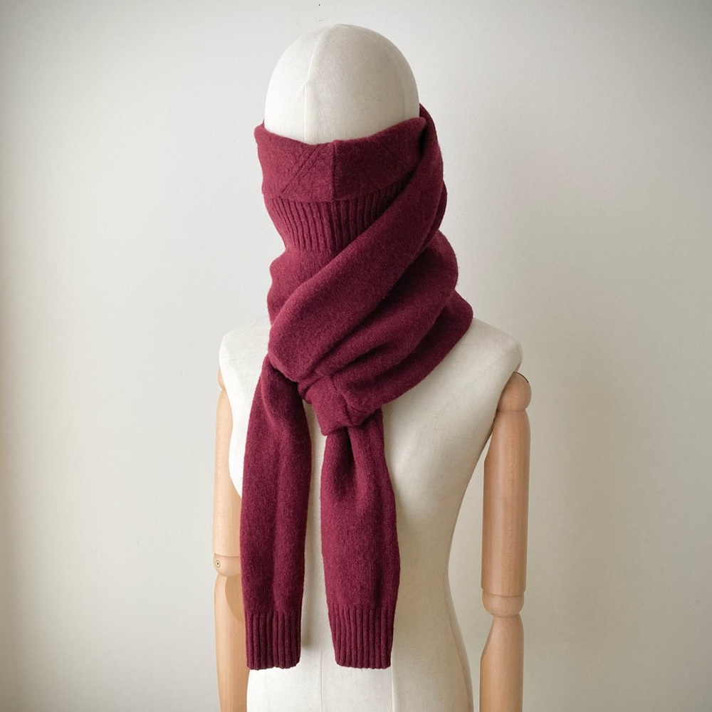 joodito 100% wool sweater wrap preppy tie scarf shawl burgundy maroon dark red